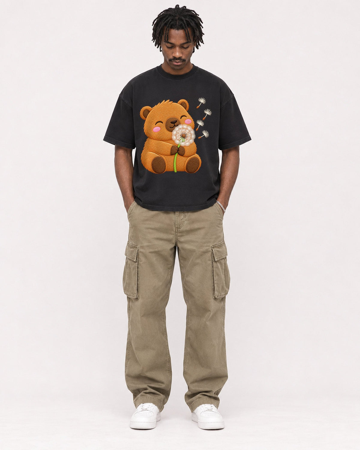 Mockup Boxy Heavyweight Tee Black male full-body 04