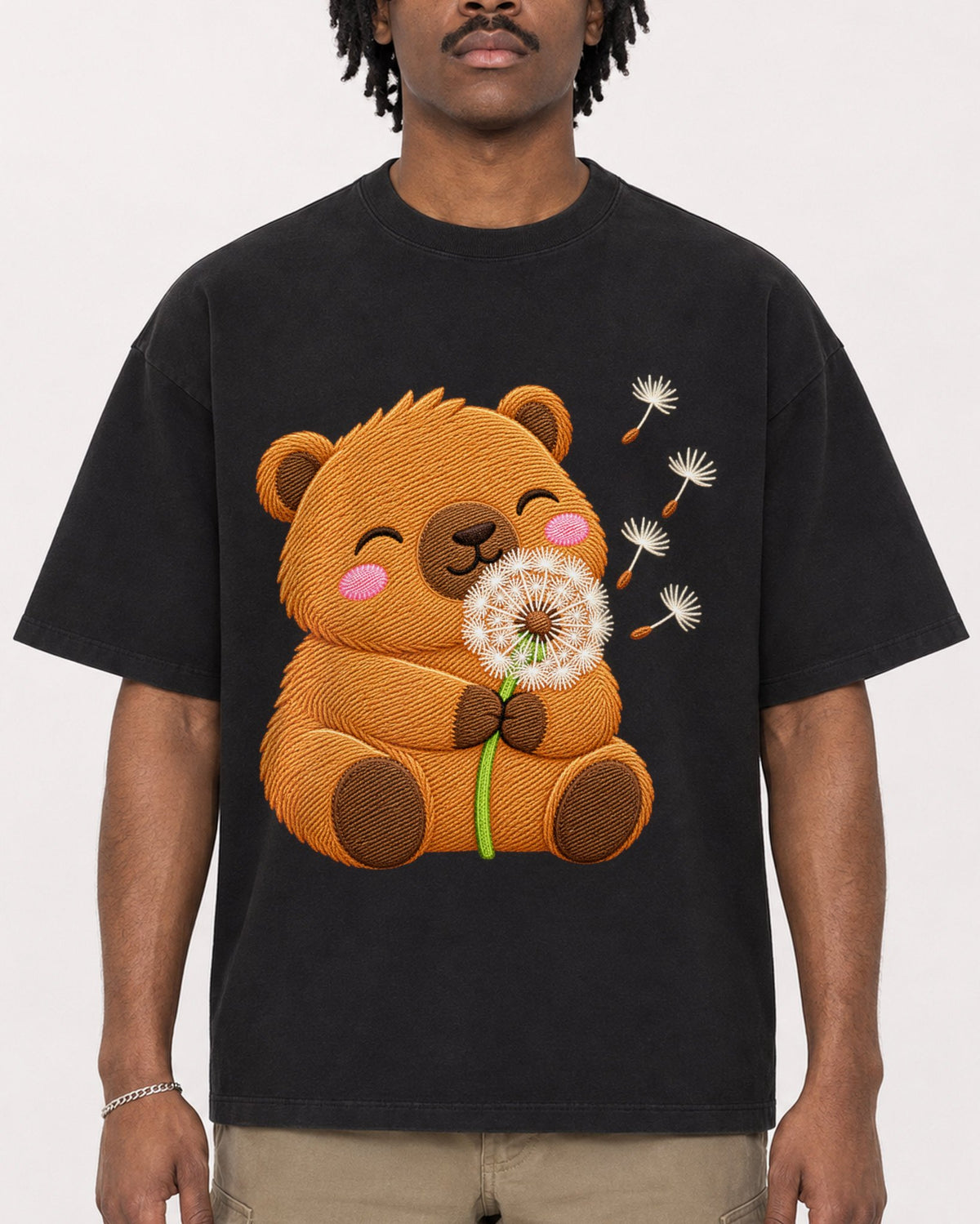 Mockup Boxy Heavyweight Tee Black male close-up 04