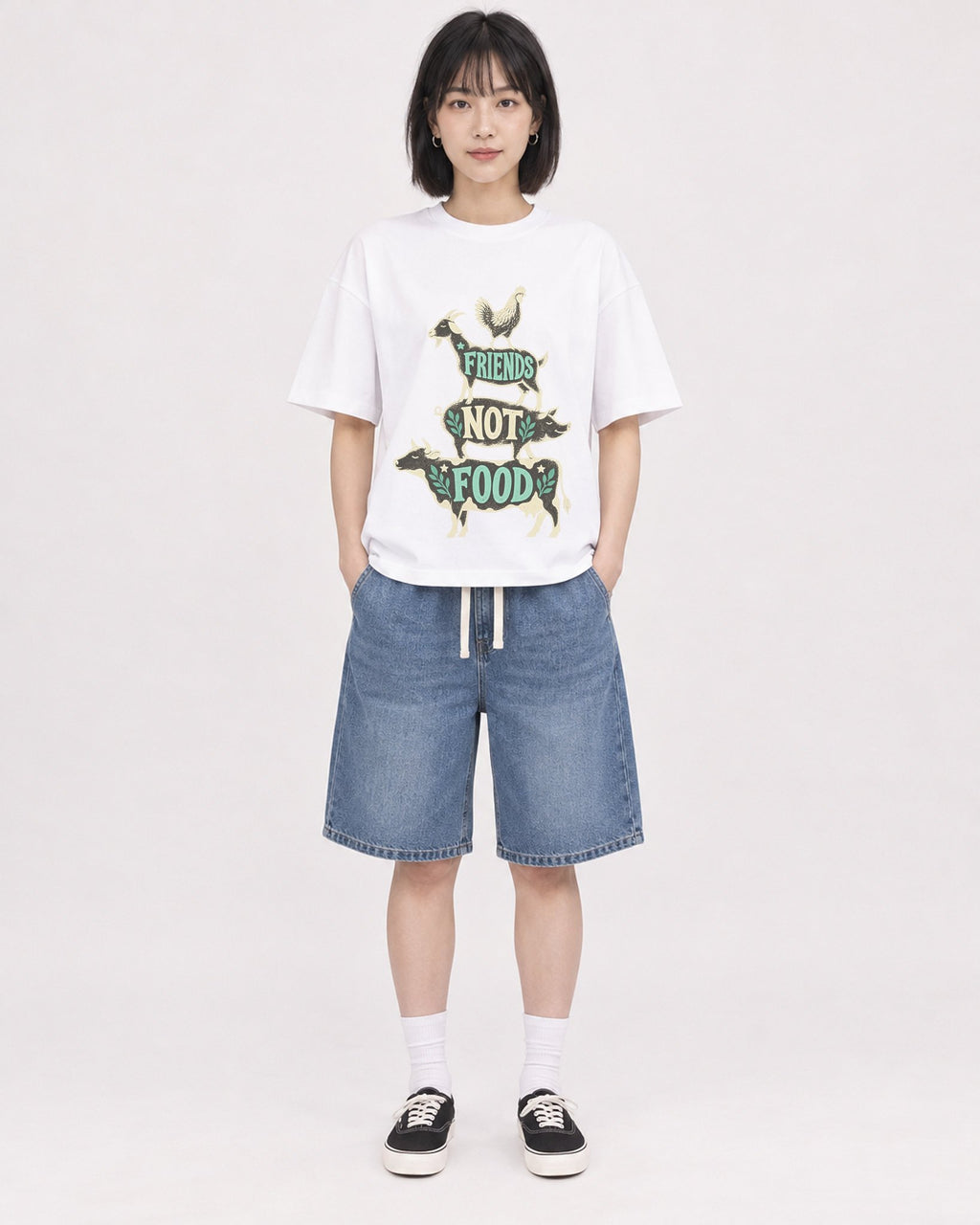 Mockup Boxy Heavyweight Tee White female full-body 11