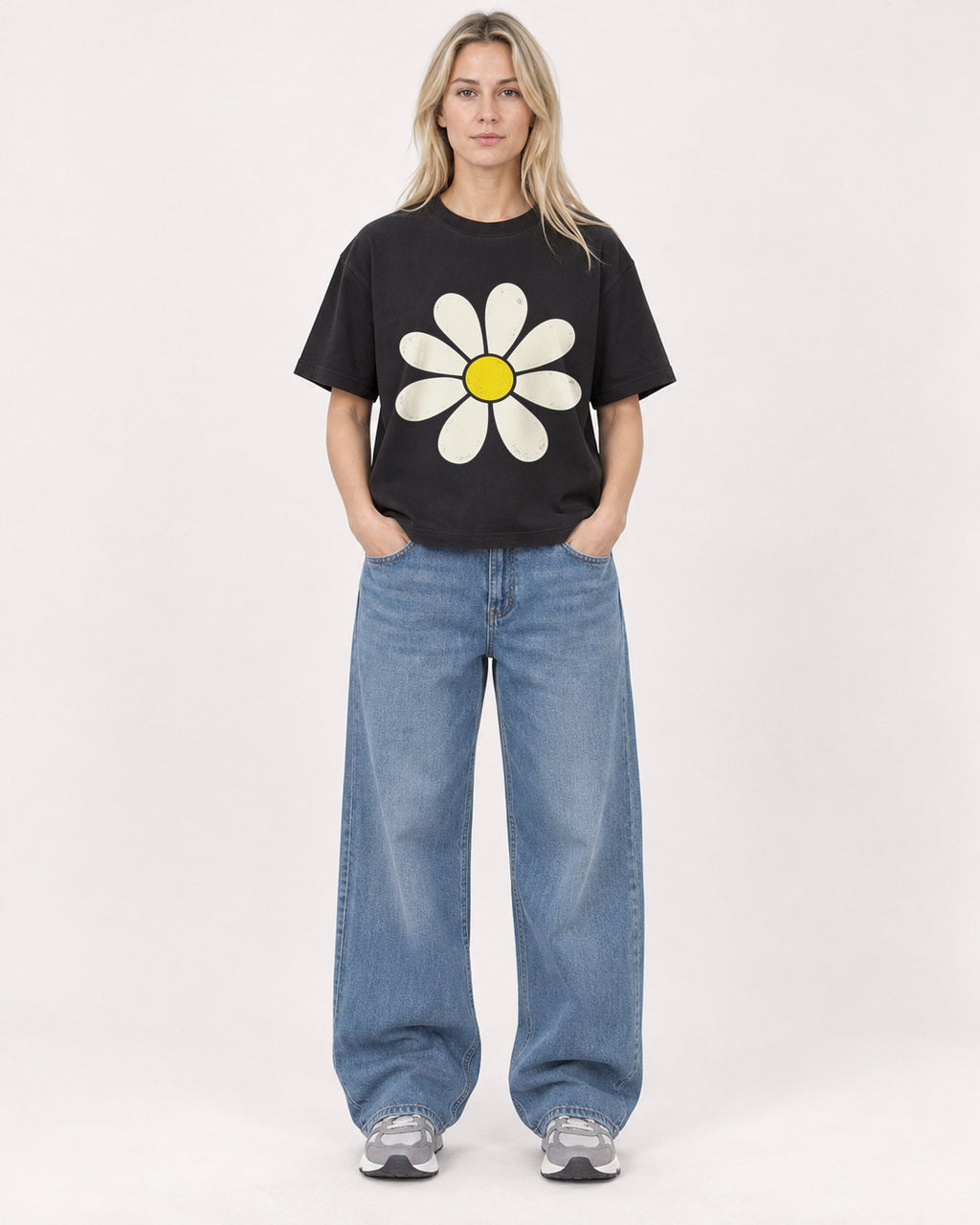 Mockup Boxy Heavyweight Tee Black female full-body 08