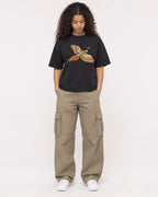 Mockup Boxy Heavyweight Tee Black female full-body 10