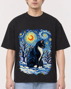 Mockup Boxy Heavyweight Tee Black male close-up 13