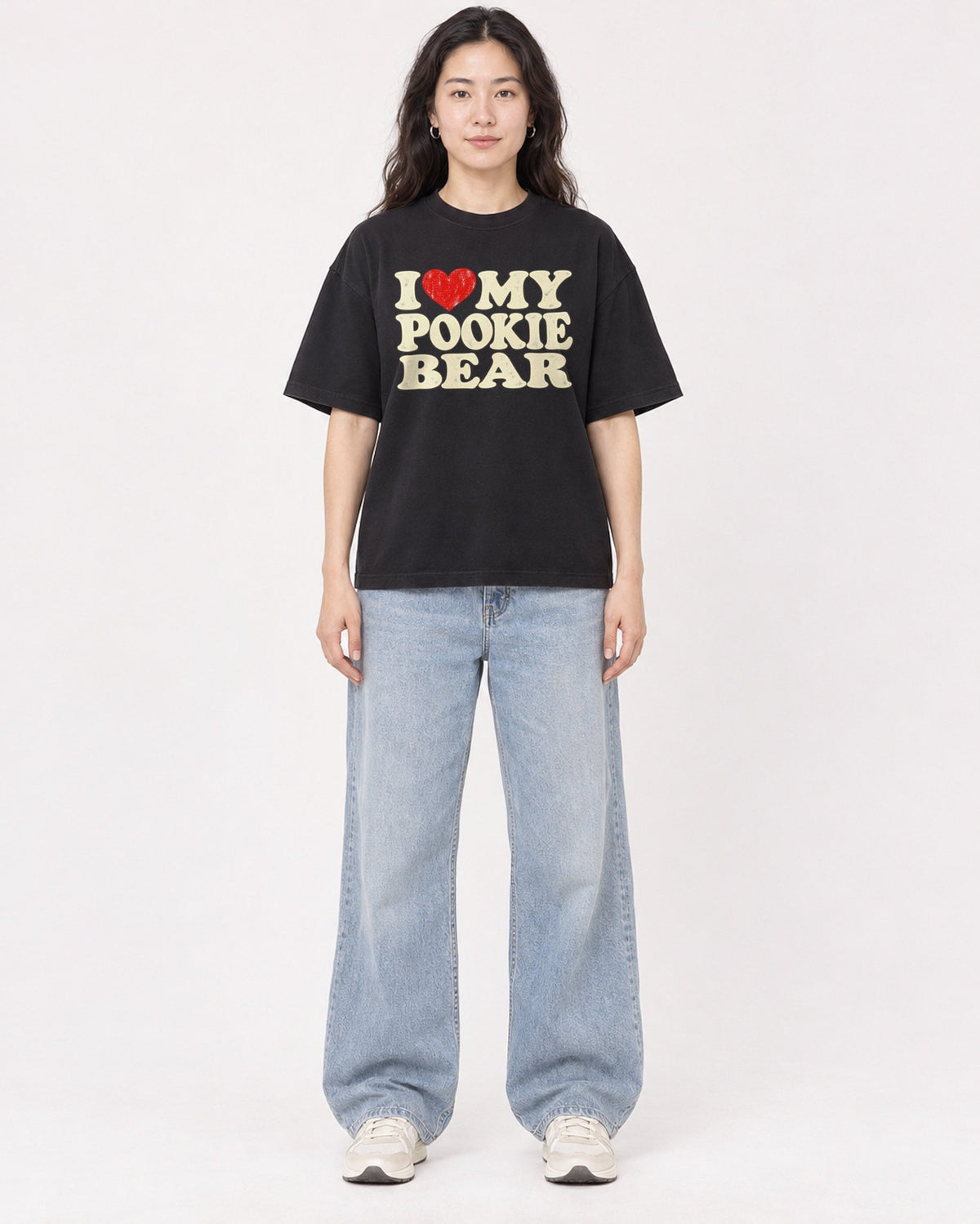 Mockup Boxy Heavyweight Tee Black female full-body 03