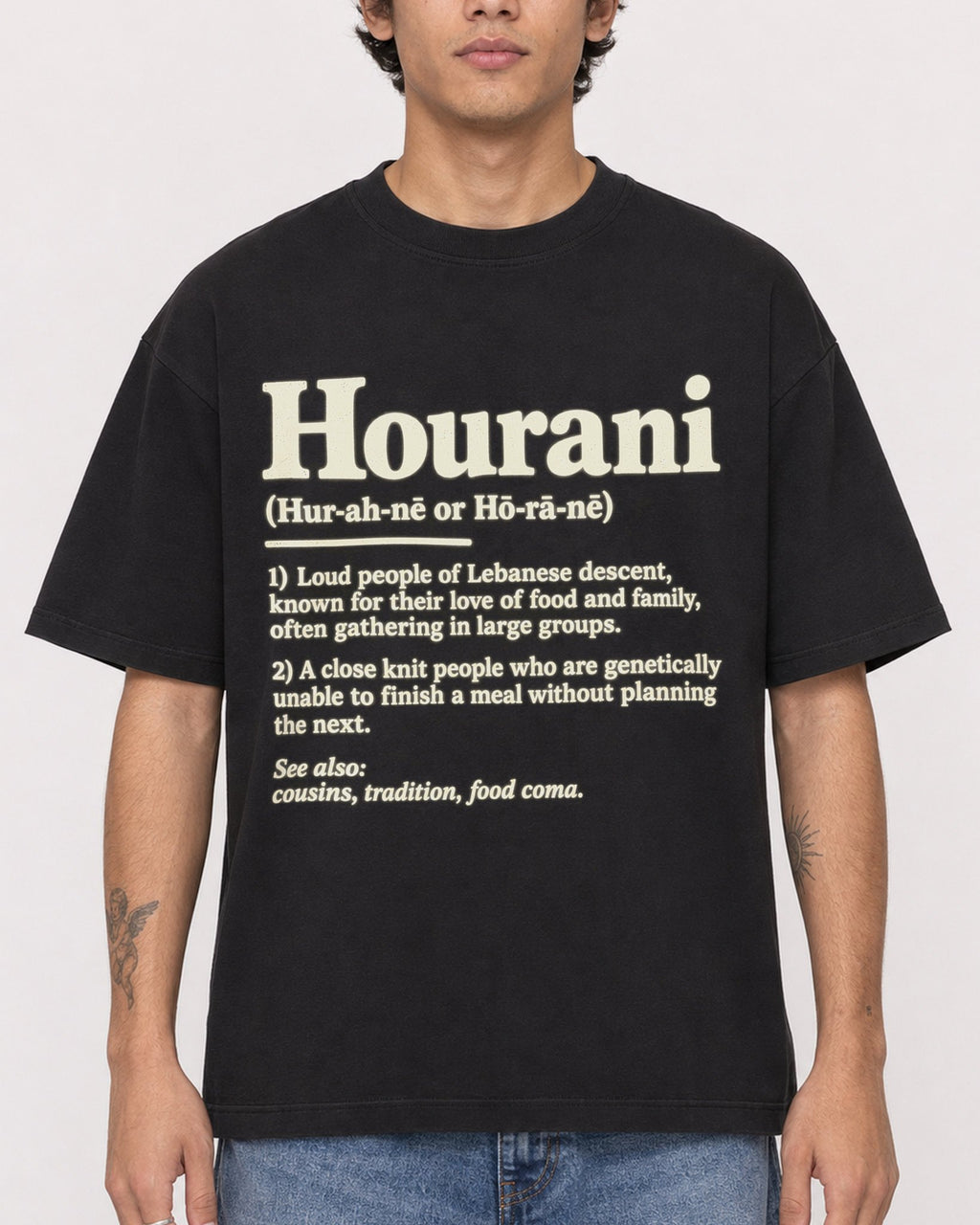 Mockup Boxy Heavyweight Tee Black male close-up 06