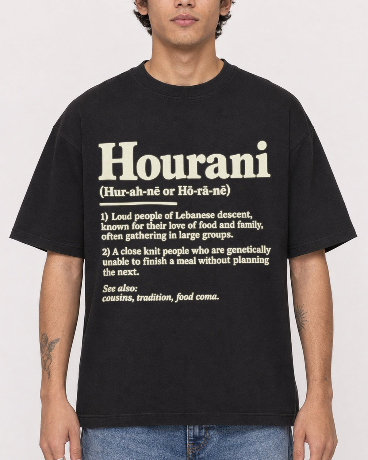 Mockup Boxy Heavyweight Tee Black male close-up 06