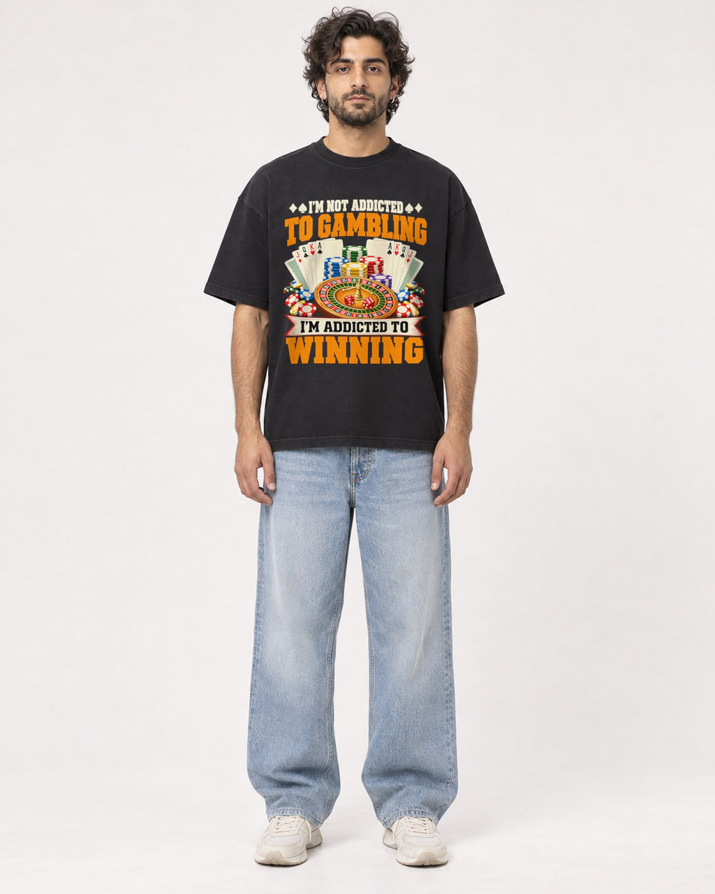 Mockup Boxy Heavyweight Tee Black male full-body 17
