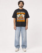 Mockup Boxy Heavyweight Tee Black male full-body 17