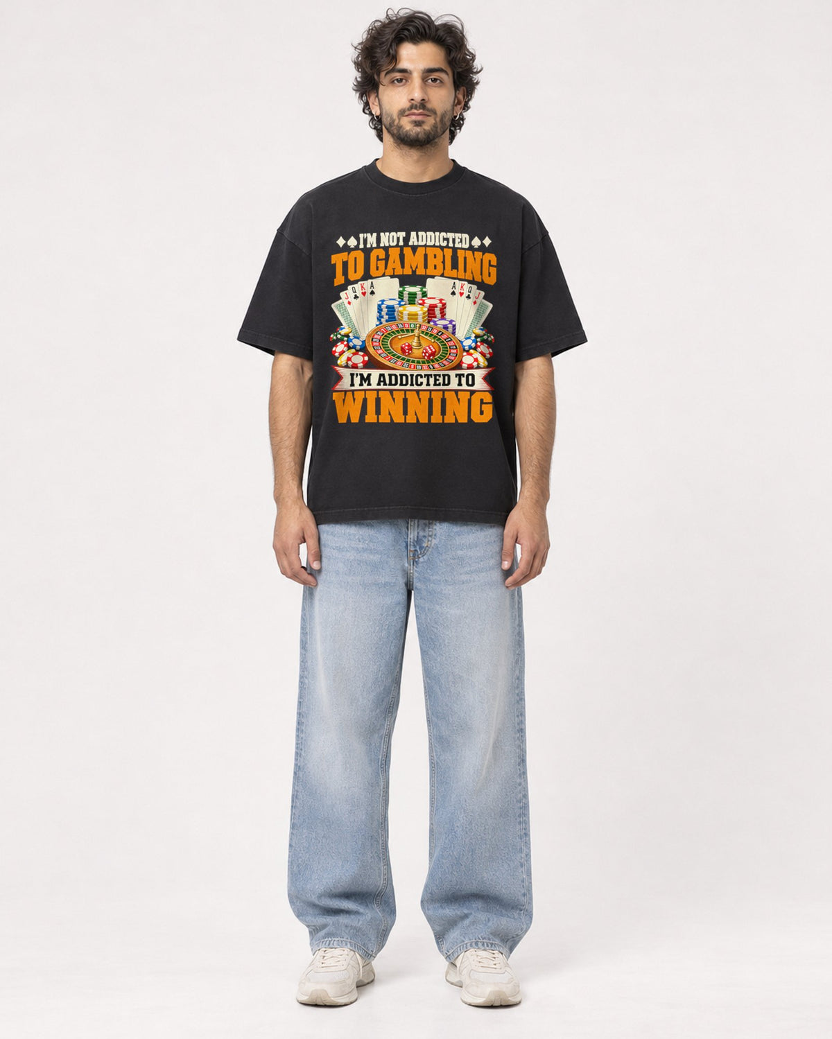 Mockup Boxy Heavyweight Tee Black male full-body 17