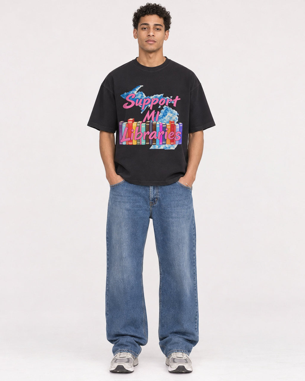Mockup Boxy Heavyweight Tee Black male full-body 10