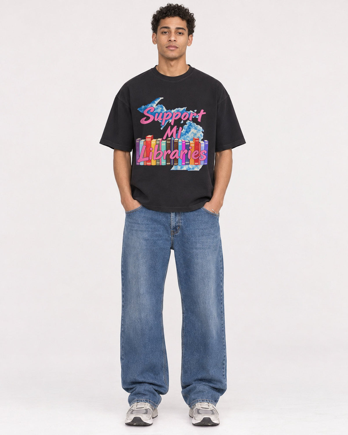 Mockup Boxy Heavyweight Tee Black male full-body 10