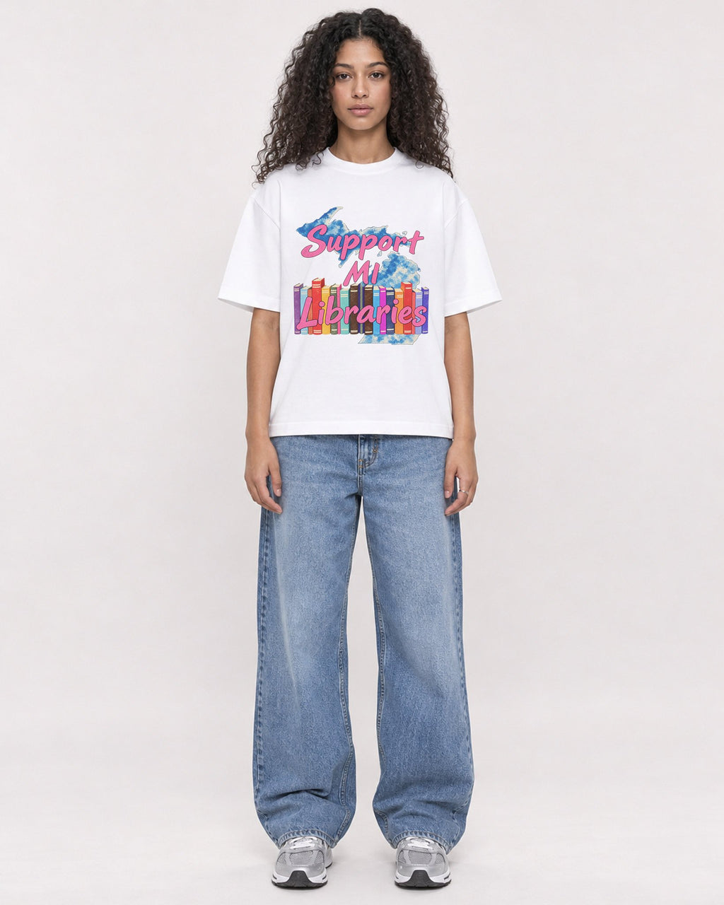 Mockup Boxy Heavyweight Tee White female full-body 10