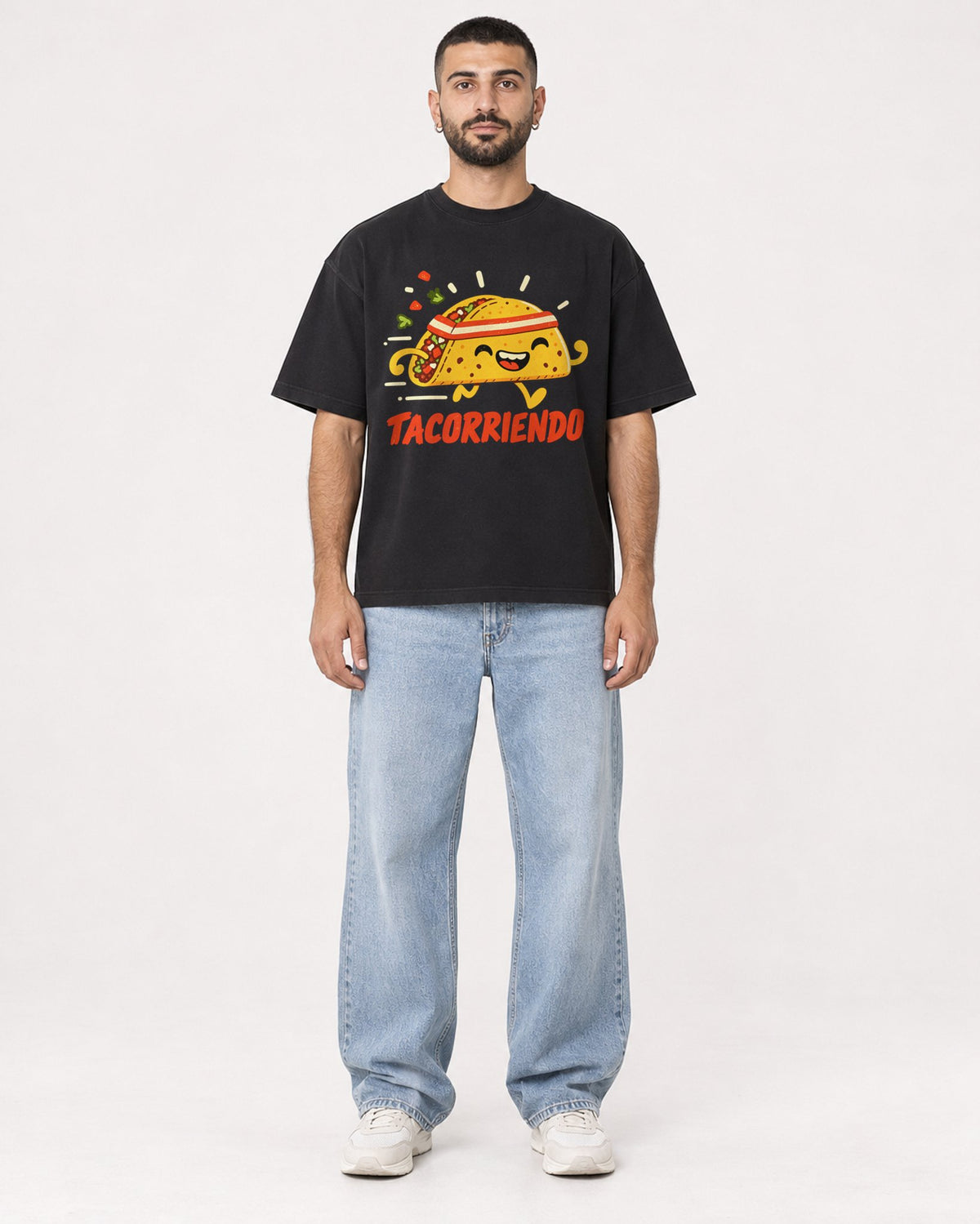Mockup Boxy Heavyweight Tee Black male full-body 37