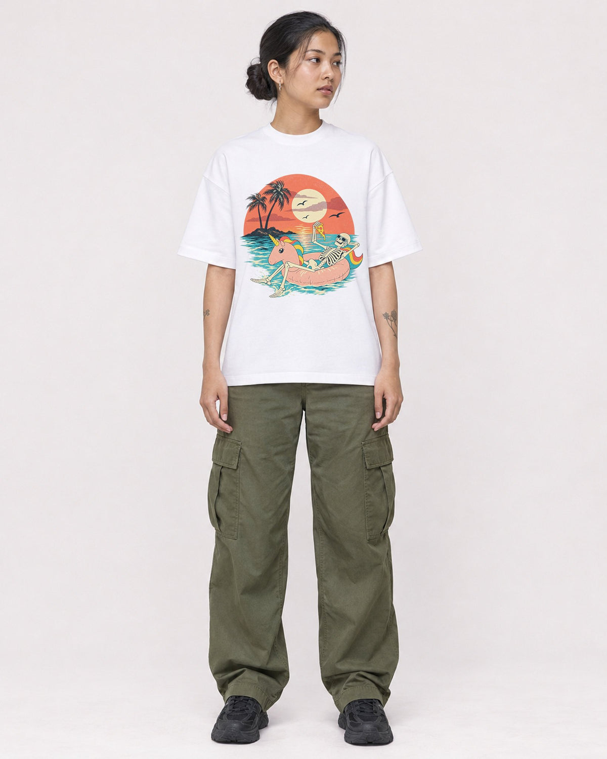 Mockup Boxy Heavyweight Tee White female full-body 12