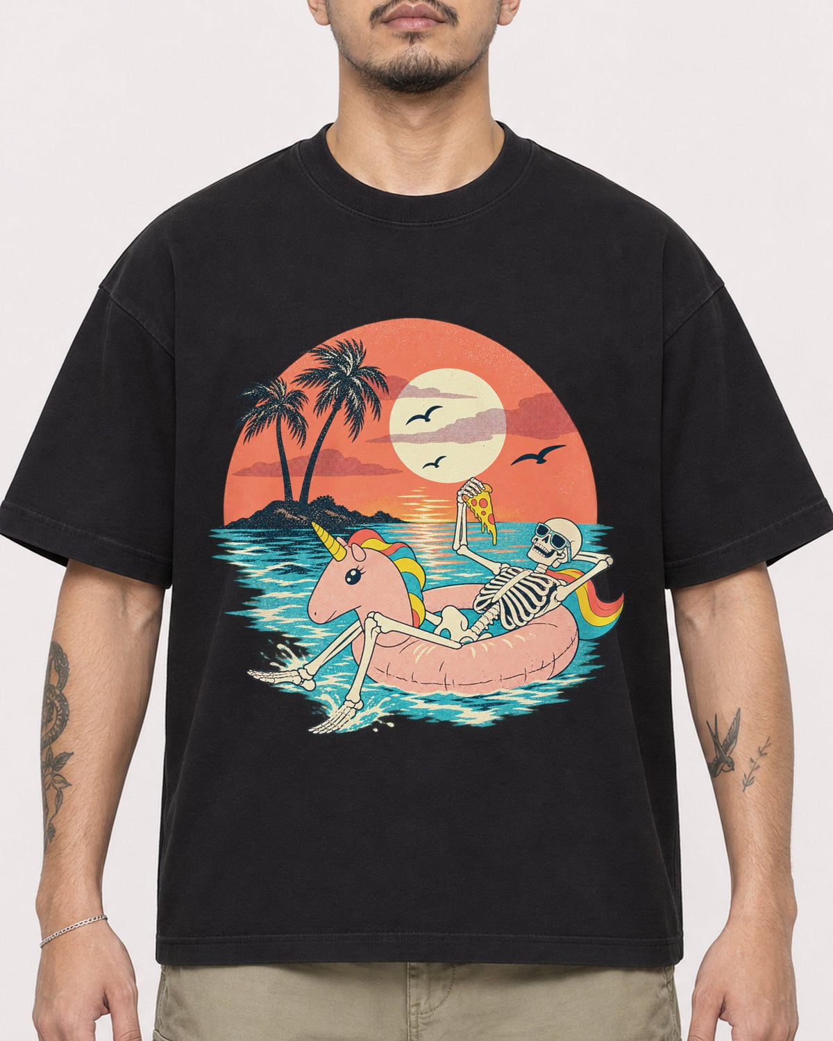 Mockup Boxy Heavyweight Tee Black male close-up 12