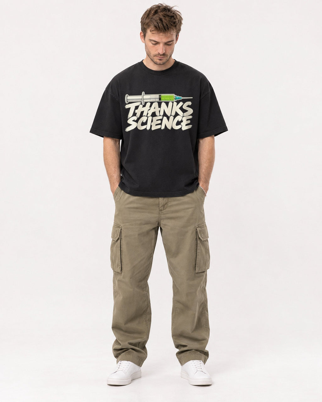 Mockup Boxy Heavyweight Tee Black male full-body 08