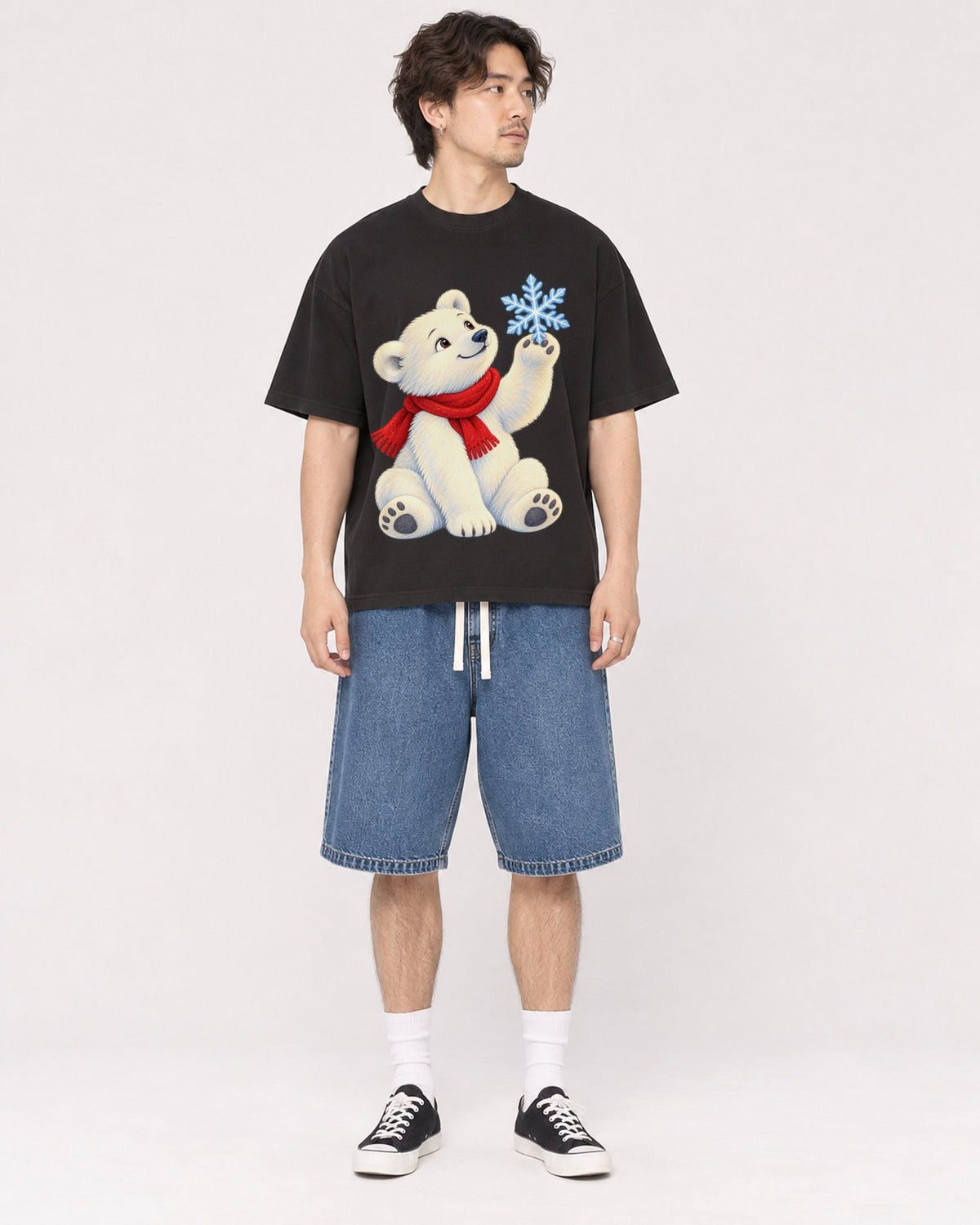Mockup Boxy Heavyweight Tee Black male full-body 03