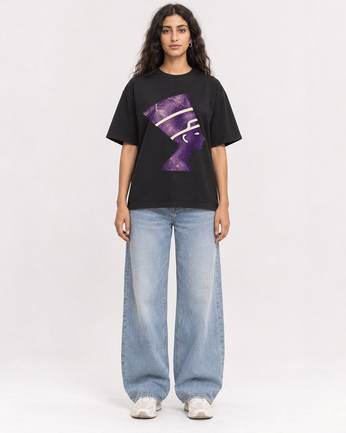 Mockup Boxy Heavyweight Tee Black female full-body 07
