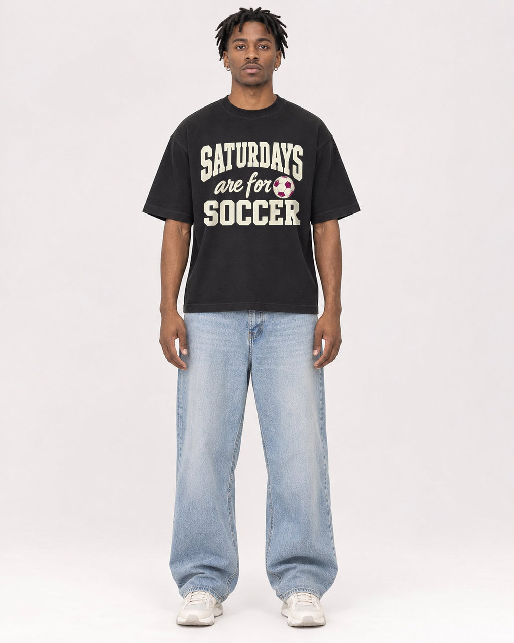 Mockup Boxy Heavyweight Tee Black male full-body 05