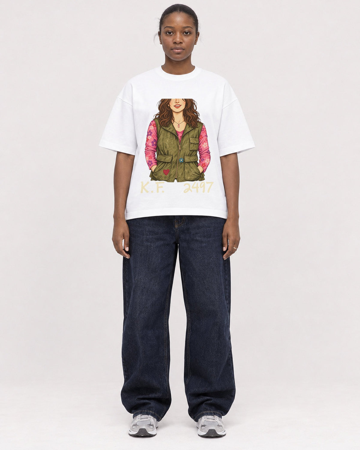 Mockup Boxy Heavyweight Tee White female full-body 34