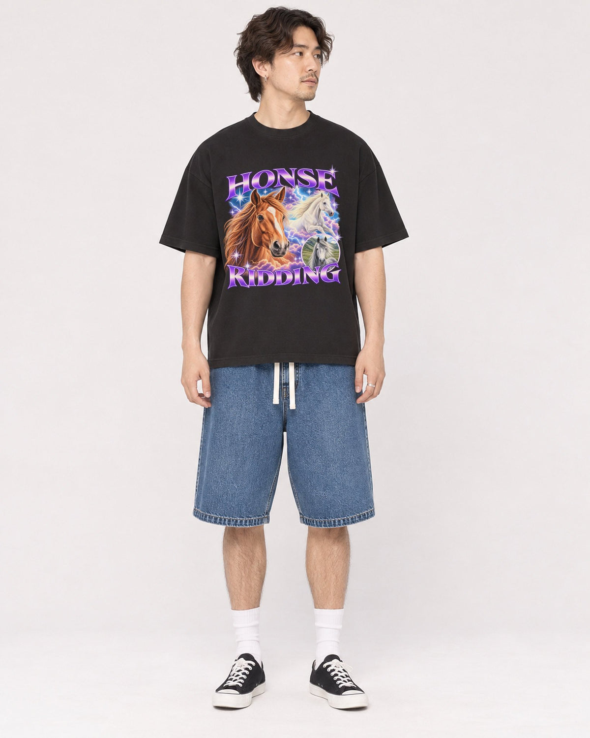 Mockup Boxy Heavyweight Tee Black male full-body 03