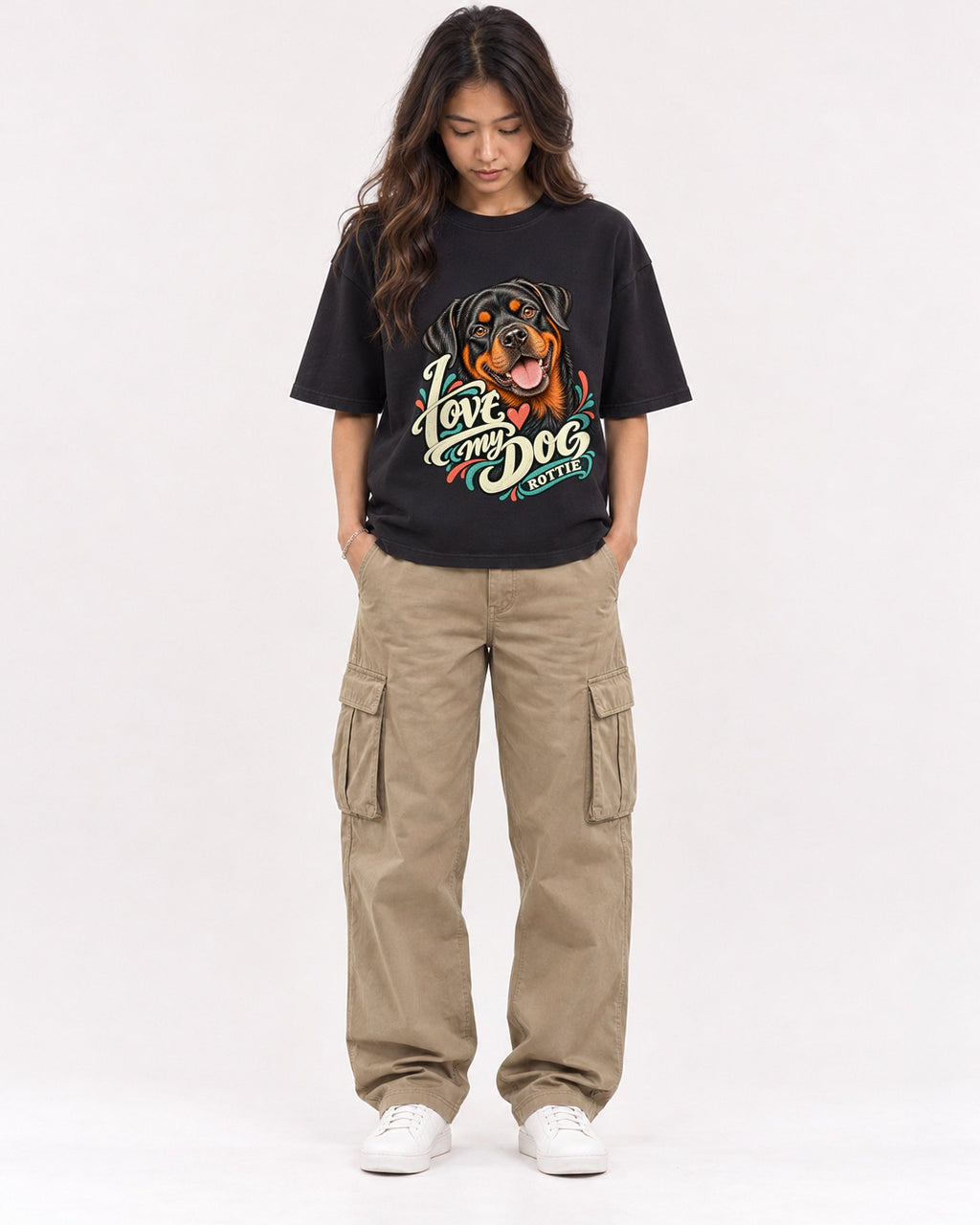 Mockup Boxy Heavyweight Tee Black female full-body 02
