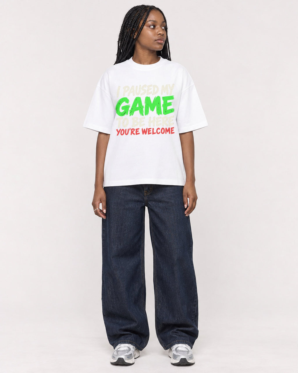 Mockup Boxy Heavyweight Tee White female full-body 04