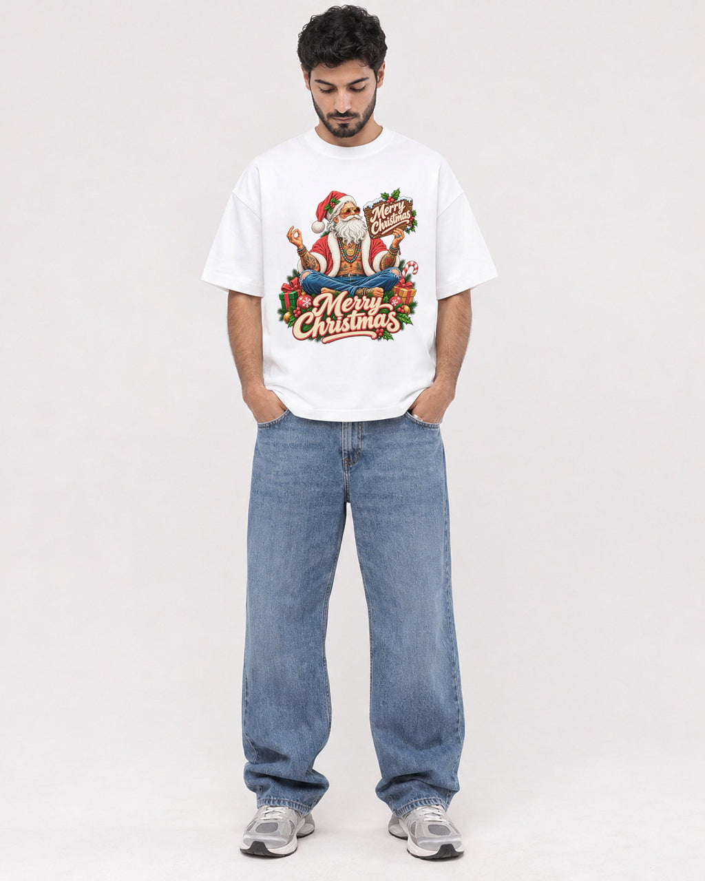 Mockup Boxy Heavyweight Tee White male full-body 07