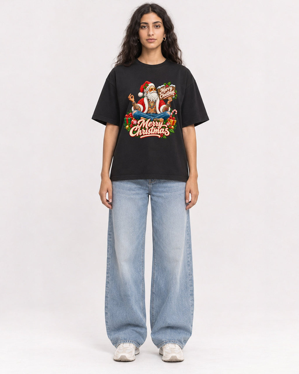Mockup Boxy Heavyweight Tee Black female full-body 07