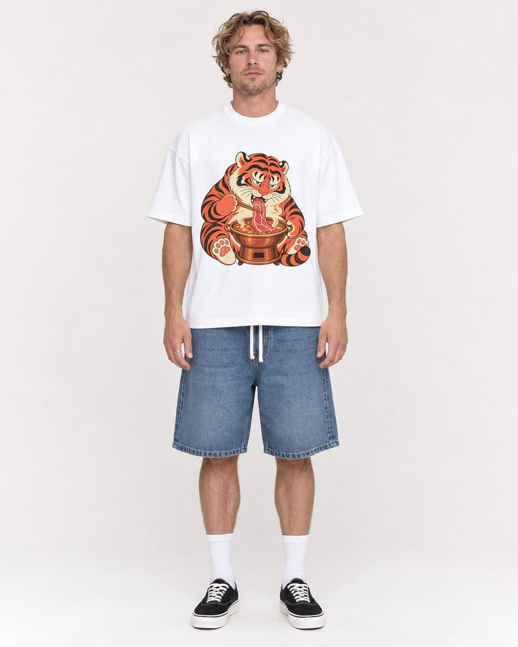 Mockup Boxy Heavyweight Tee White male full-body 28
