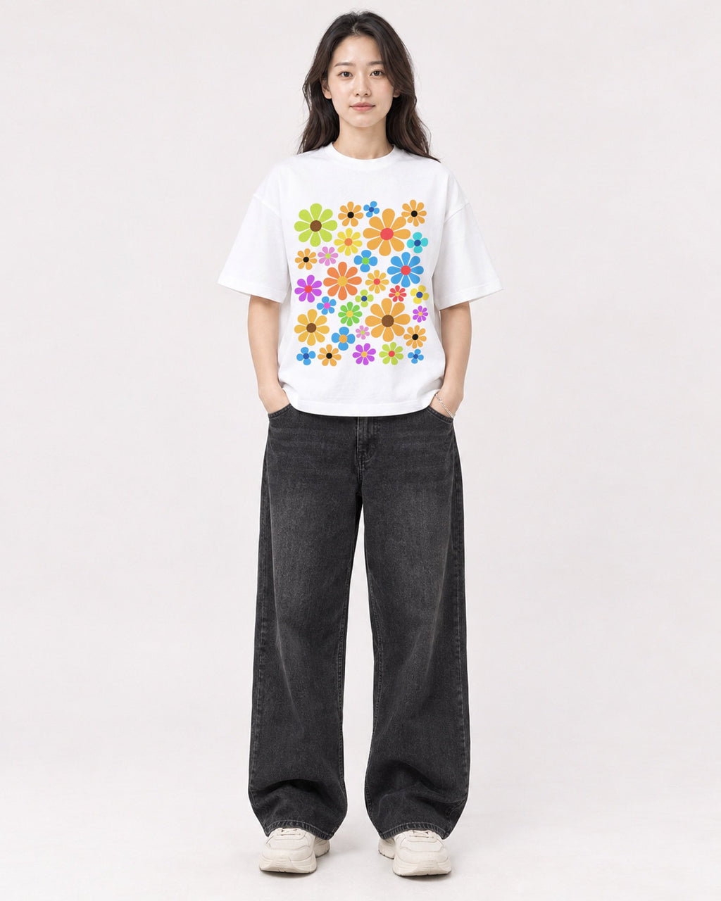 Mockup Boxy Heavyweight Tee White female full-body 03