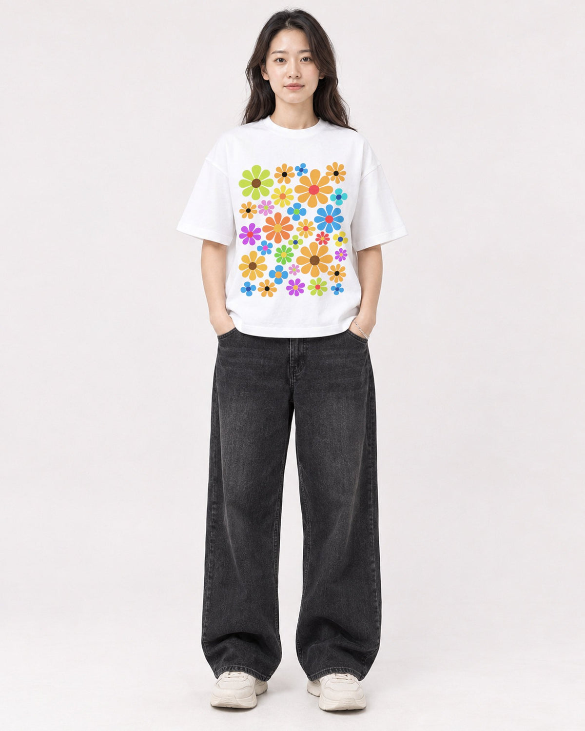 Mockup Boxy Heavyweight Tee White female full-body 03