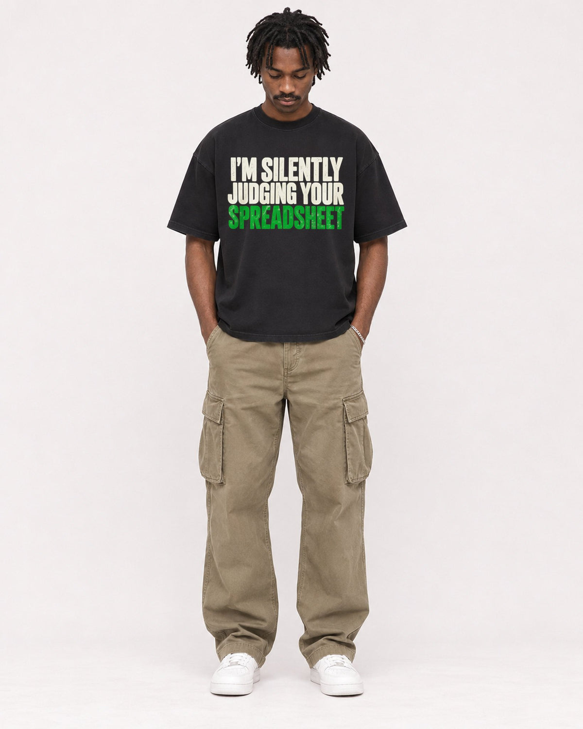 Mockup Boxy Heavyweight Tee Black male full-body 04