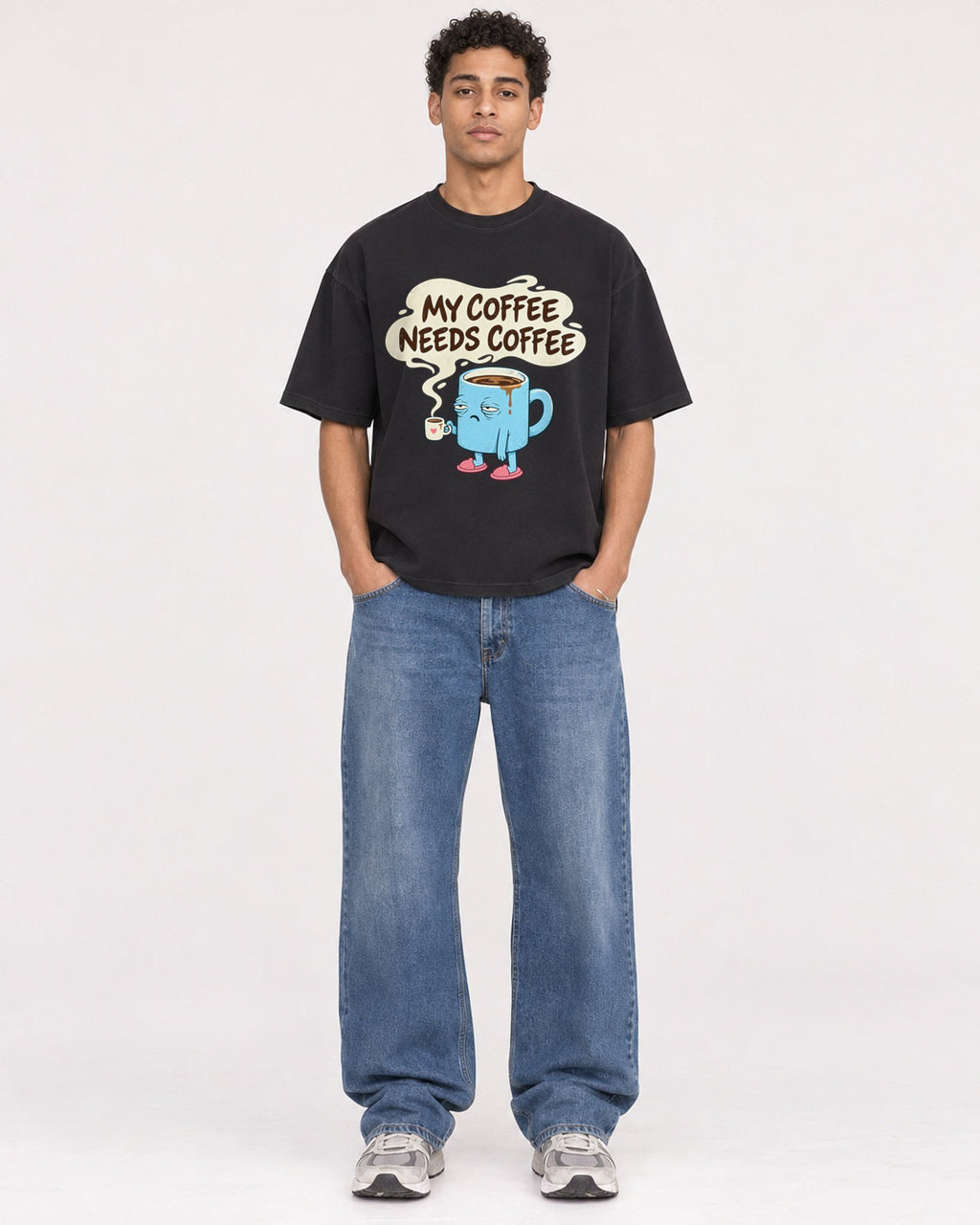 Mockup Boxy Heavyweight Tee Black male full-body 10