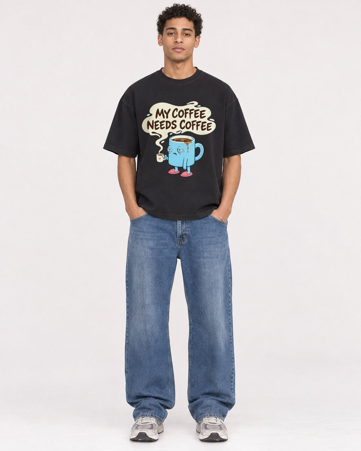 Mockup Boxy Heavyweight Tee Black male full-body 10