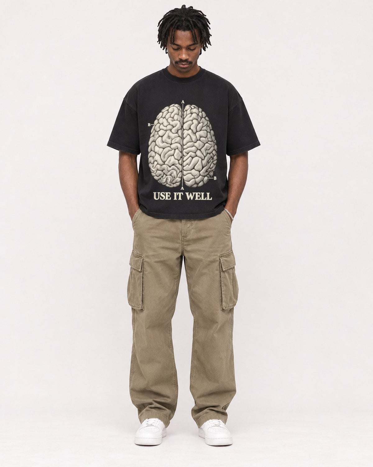Mockup Boxy Heavyweight Tee Black male full-body 04