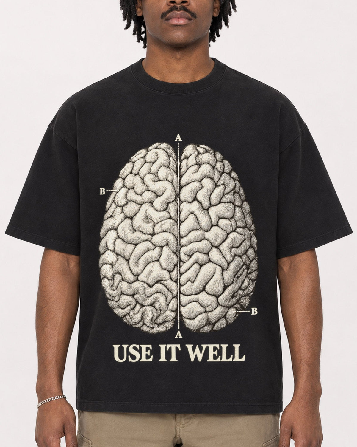 Mockup Boxy Heavyweight Tee Black male close-up 04