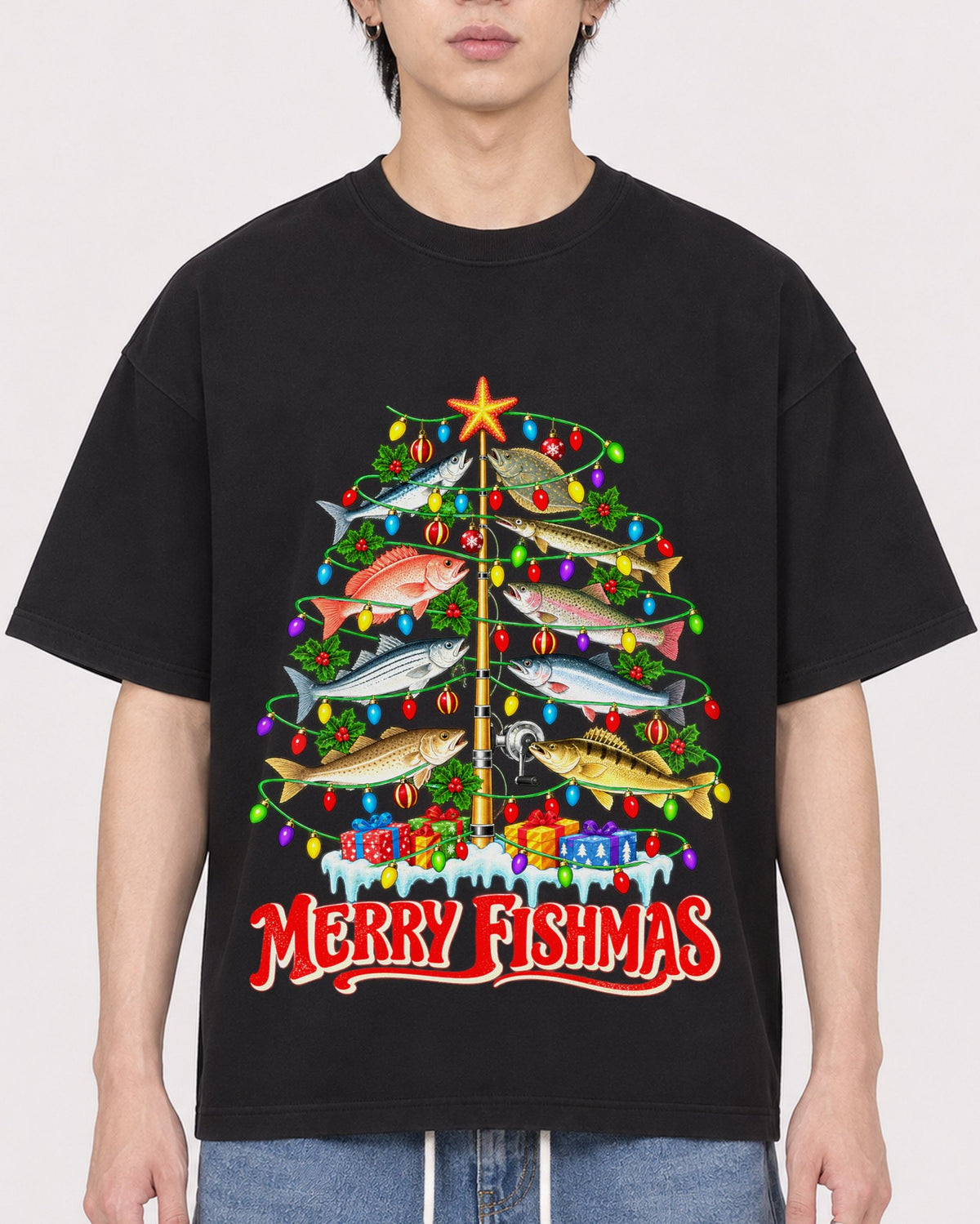Mockup Boxy Heavyweight Tee Black male close-up 11