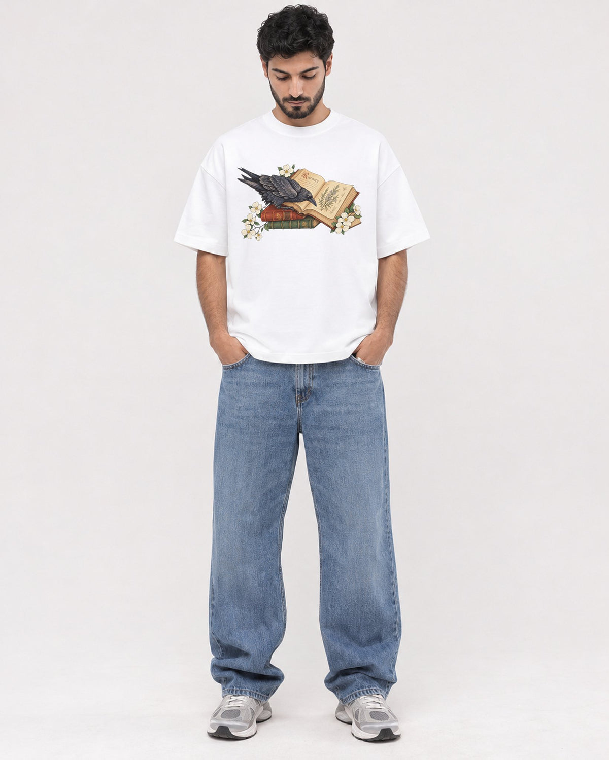 Mockup Boxy Heavyweight Tee White male full-body 07