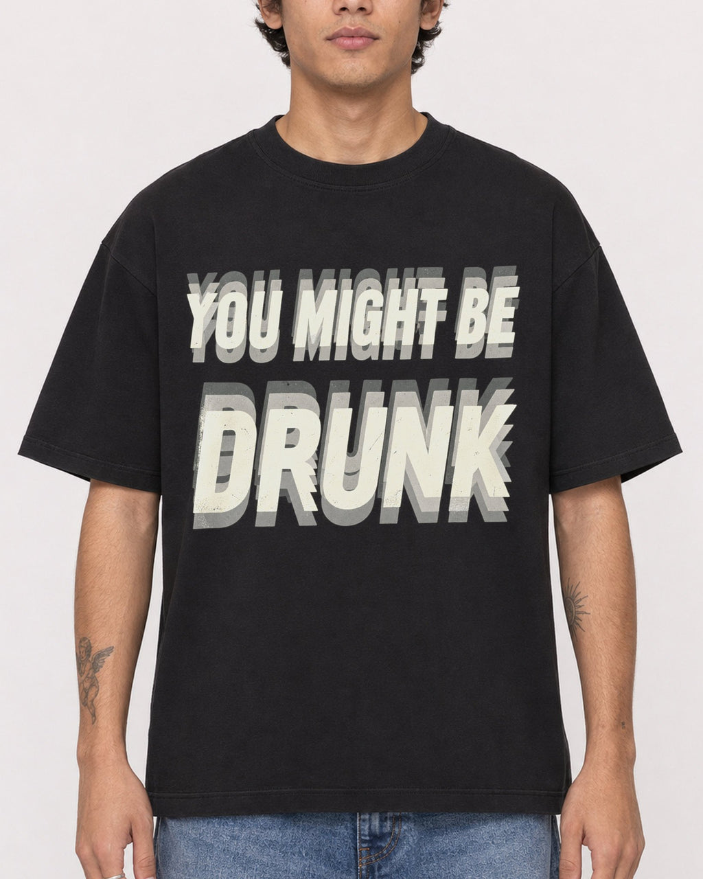 Mockup Boxy Heavyweight Tee Black male close-up 06