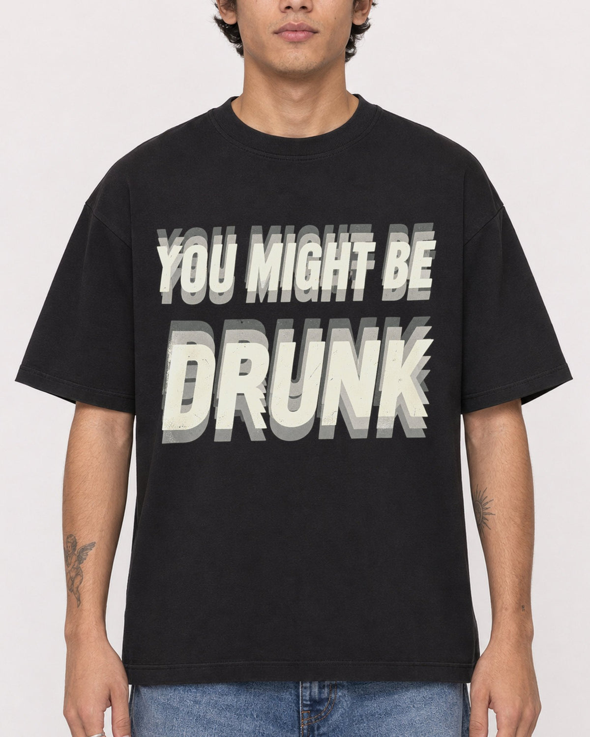 Mockup Boxy Heavyweight Tee Black male close-up 06