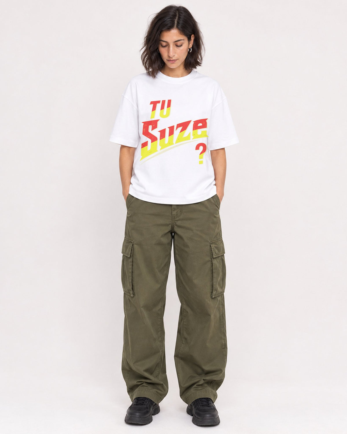 Mockup Boxy Heavyweight Tee White female full-body 37