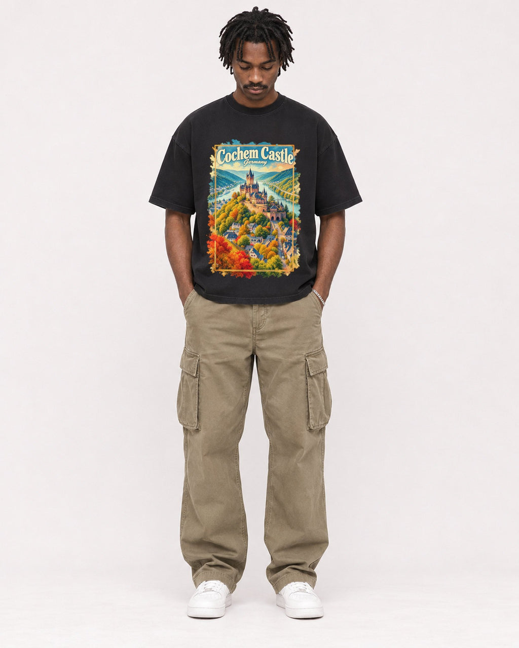 Mockup Boxy Heavyweight Tee Black male full-body 04