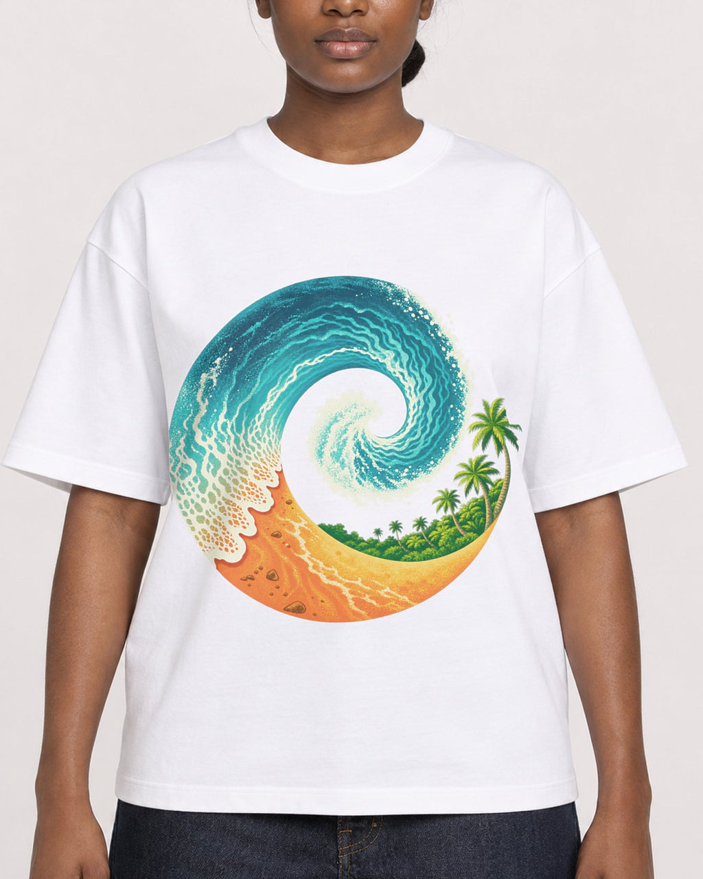 Mockup Boxy Heavyweight Tee White female close-up 34