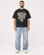 Mockup Boxy Heavyweight Tee Black male full-body 37