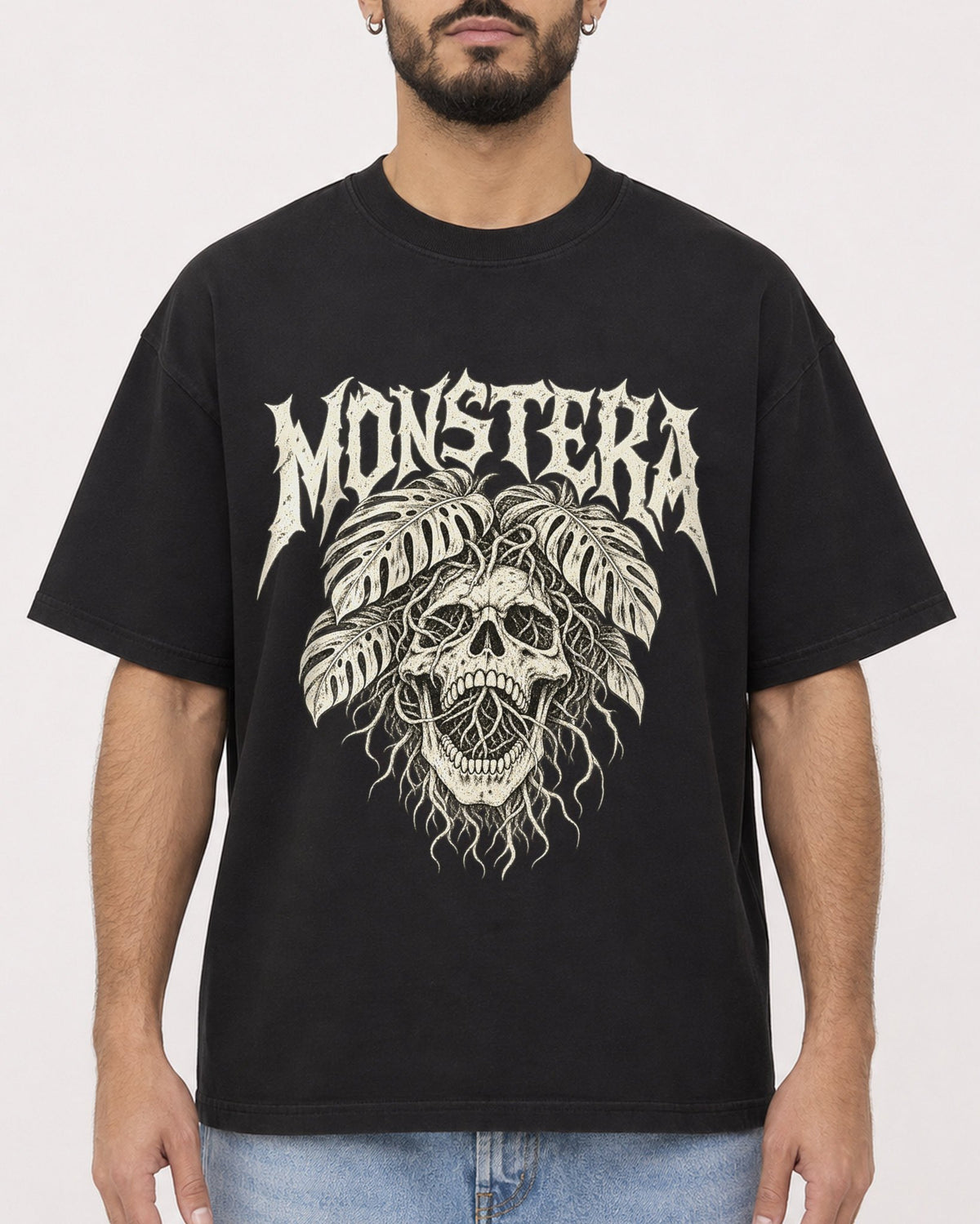 Mockup Boxy Heavyweight Tee Black male close-up 37
