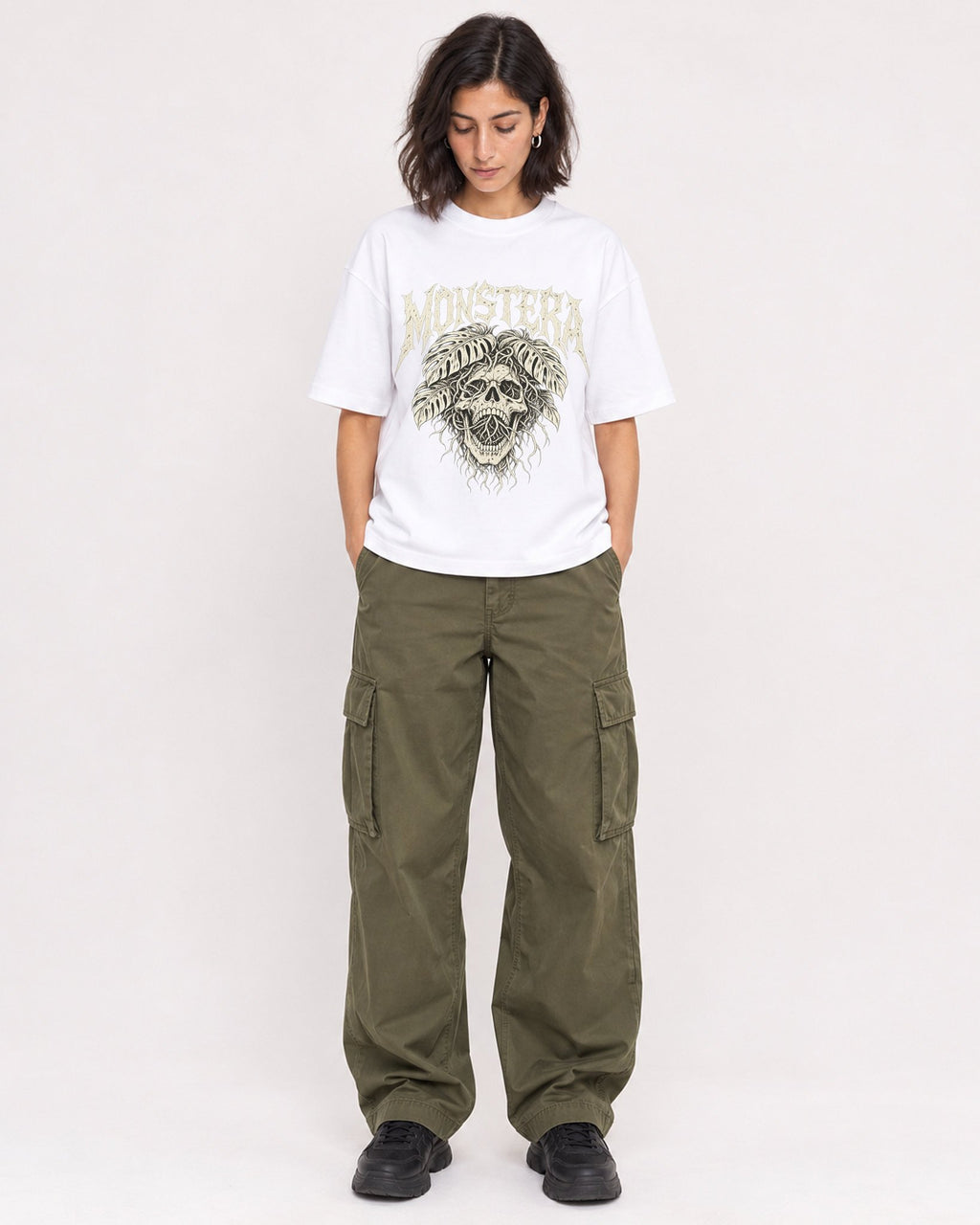 Mockup Boxy Heavyweight Tee White female full-body 37