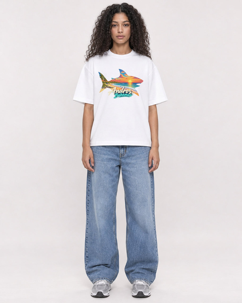 Mockup Boxy Heavyweight Tee White female full-body 10