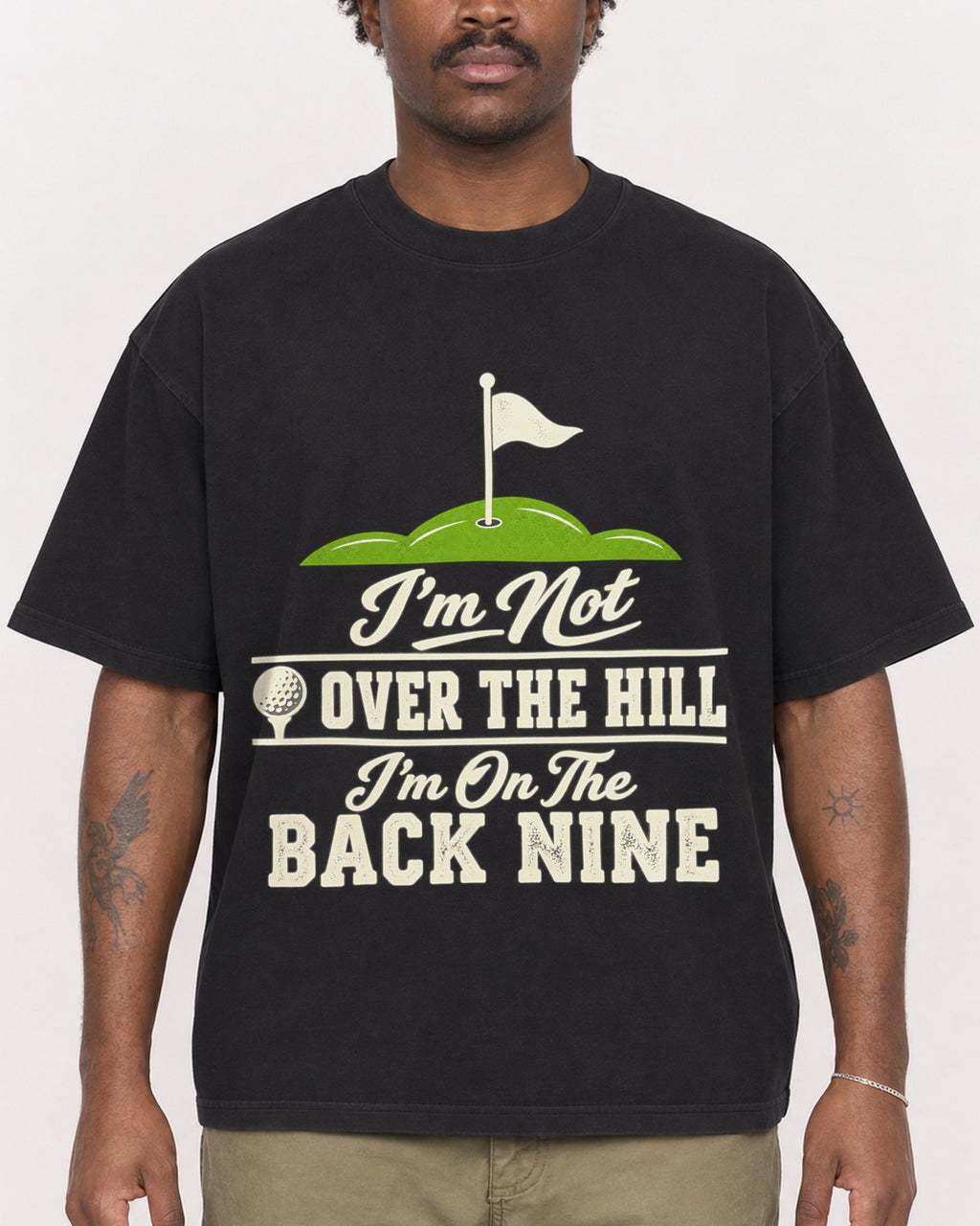 Mockup Boxy Heavyweight Tee Black male close-up 24