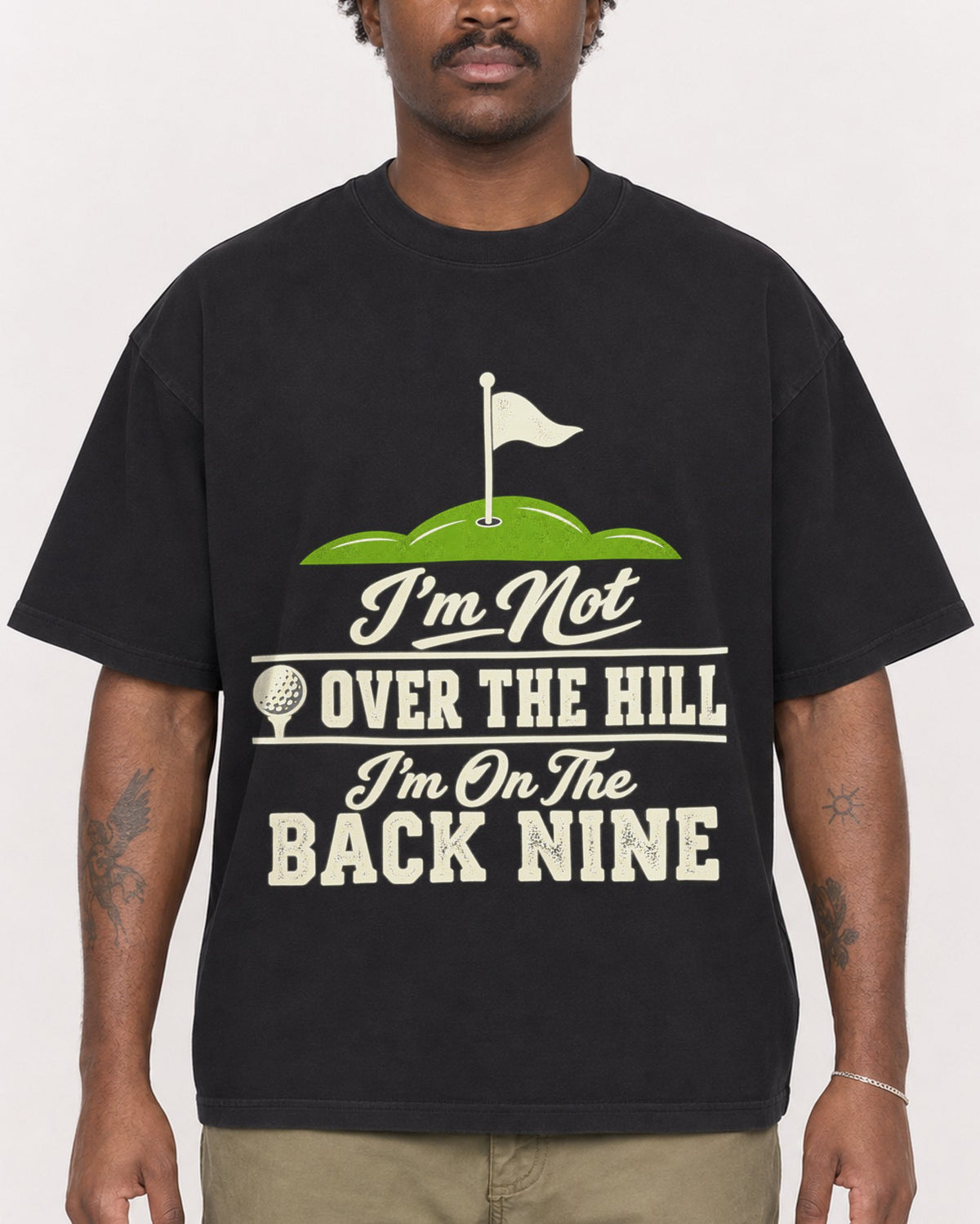 Mockup Boxy Heavyweight Tee Black male close-up 24