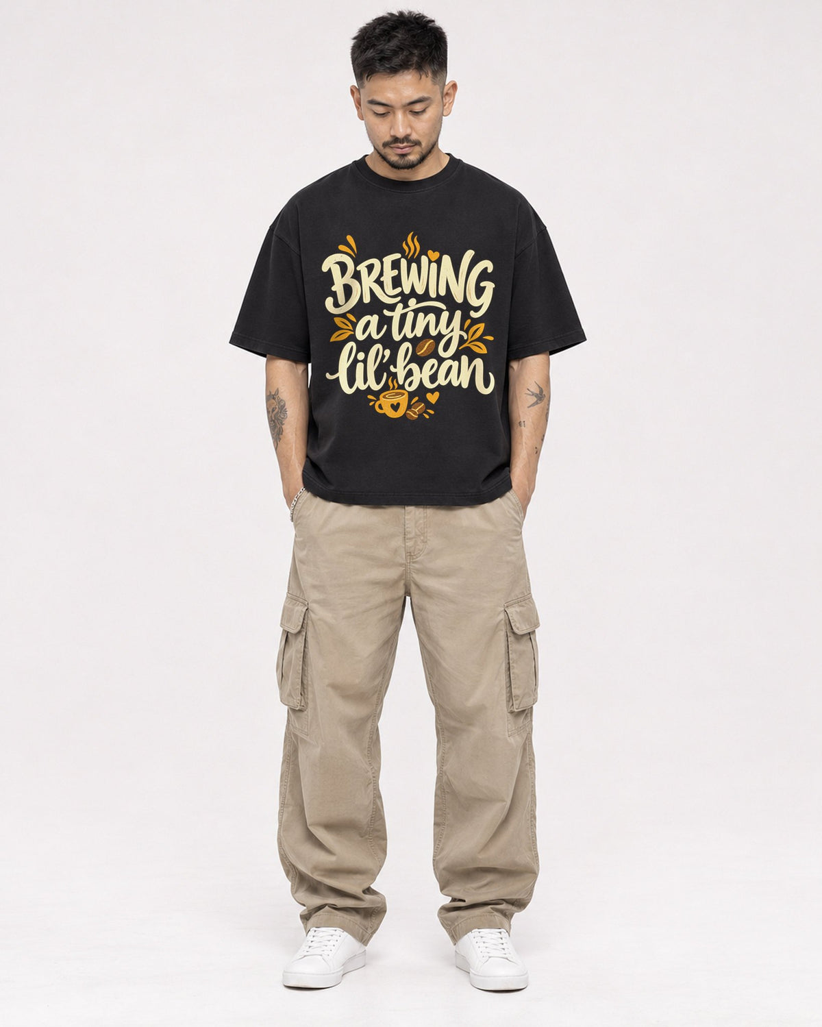 Mockup Boxy Heavyweight Tee Black male full-body 12